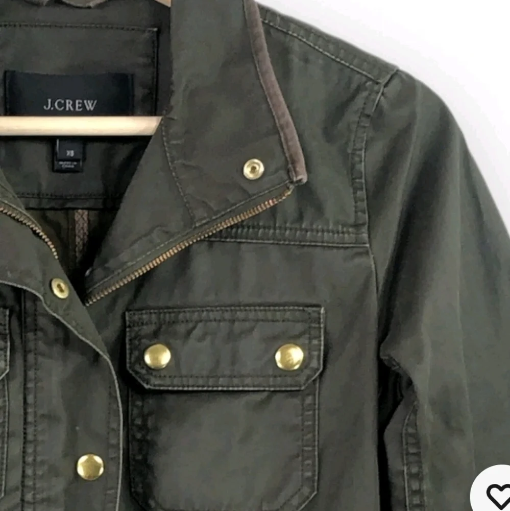 J. Crew Jacket Women's GreenDark Moss Downtown Field ZipSnaps Wax Shell Sz SMALL - Picture 2 of 10